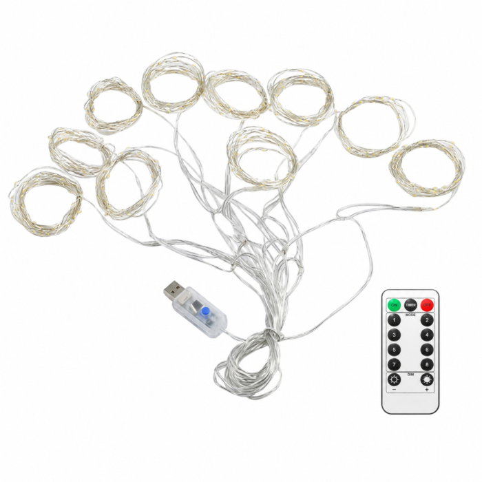 Instalatie luminoasa tip perdea 3 x 3 m, 300 LED-uri, Alimentare USB, Telecomanda [6]