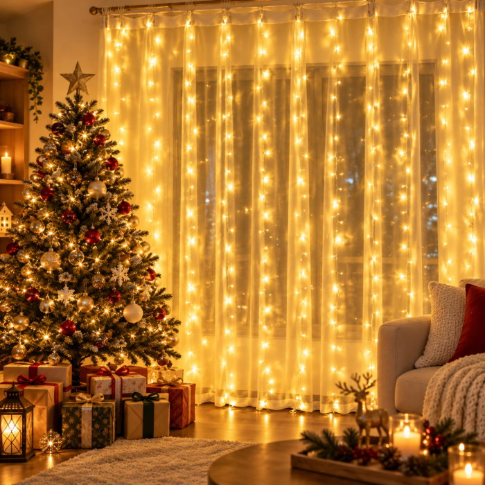 Instalatie luminoasa tip perdea 3 x 3 m, 300 LED-uri, Alimentare USB, Telecomanda [5]
