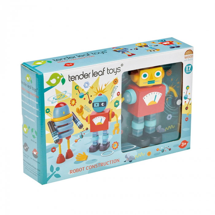 Joc de construit 3 Roboti Retro, lemn premium, 17 piese [6]