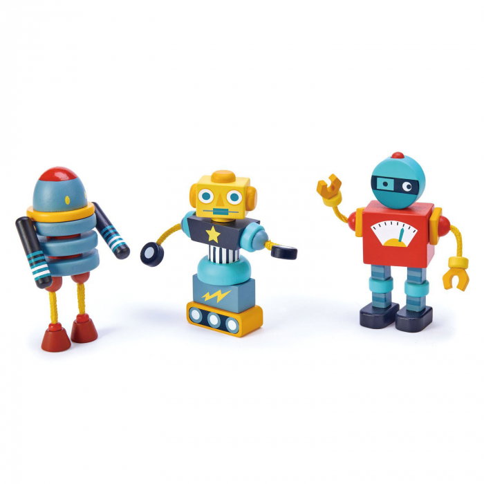 Joc de construit 3 Roboti Retro, lemn premium, 17 piese [5]