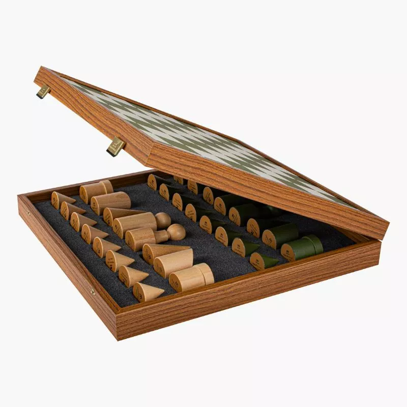 Joc Sah Bauhaus caseta 40x40cm tabla si piese din lemn Green-White Leatherette [3]