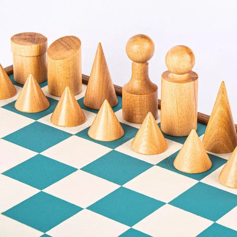 Joc Sah Bauhaus caseta 40x40cm tabla si piese din lemn Turquoise-White Leatherette [5]