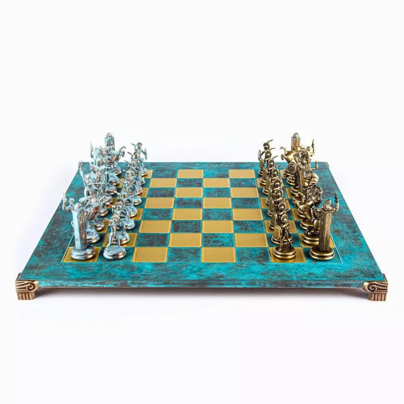 Joc Sah En Passant caseta 54 x 54 cm piese blue & brown si tabla de sah Bronze Turqoise [2]