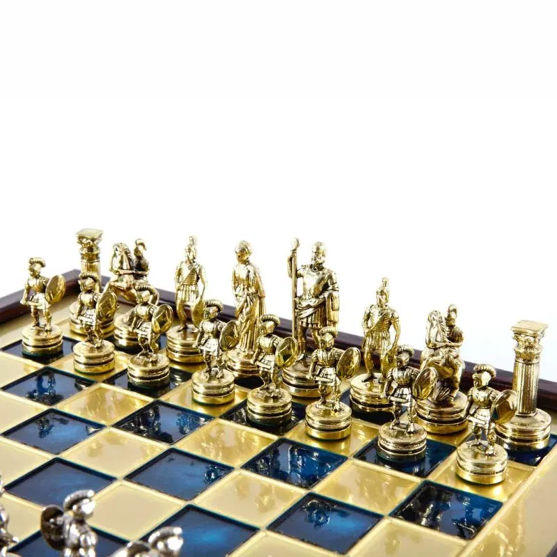 Joc Sah Gladiatori si Filozofi caseta 27 x 27 cm piese gold & silver si tabla de sah Bronze Blue [5]