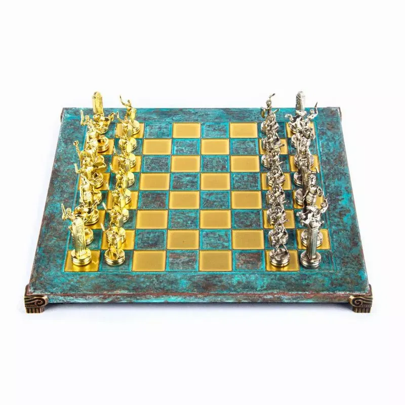 Joc Sah Greek Mithology caseta 36 x 36 cm piese gold & silver si tabla de sah Bronze Turquoise [1]