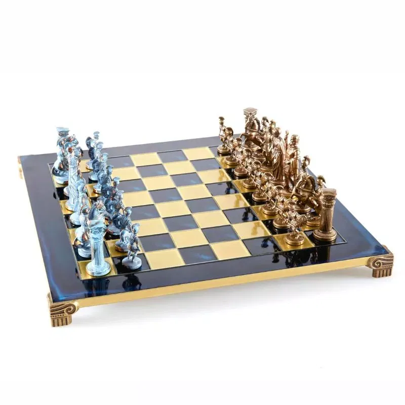 Joc Sah Partida Greco Romana caseta 44 x 44 cm piese gold & silver si tabla de sah Bronze Blue [1]