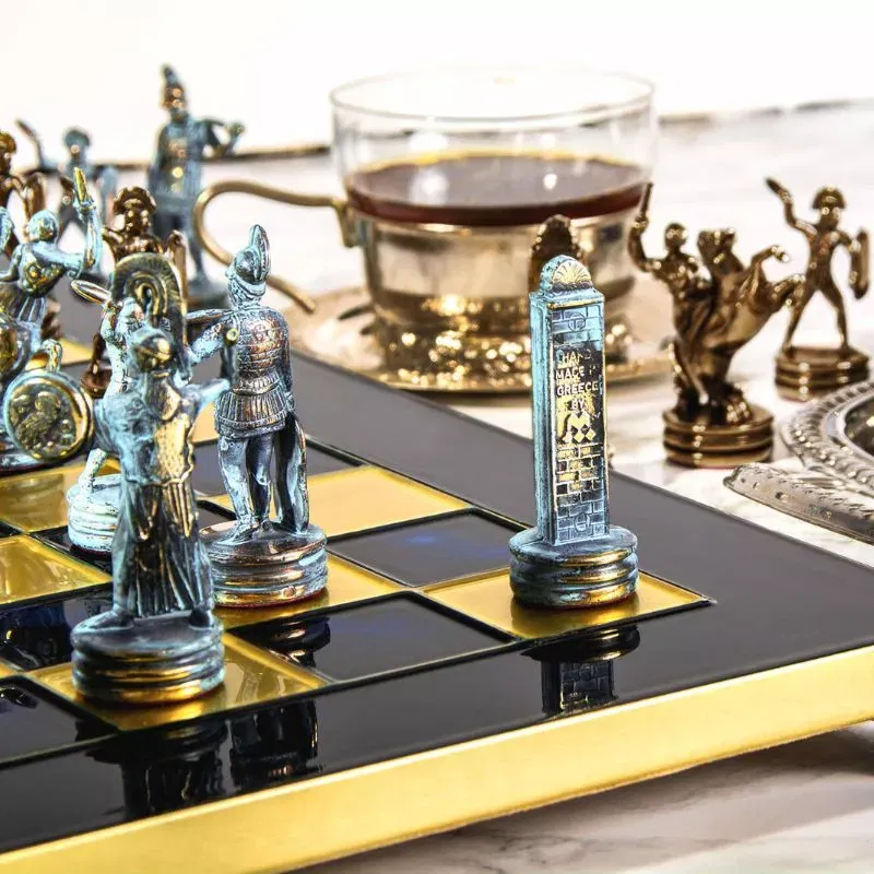 Joc Sah Roman Empire caseta 28 x 28 cm piese blue & brown si tabla de sah Bronze Blue [4]