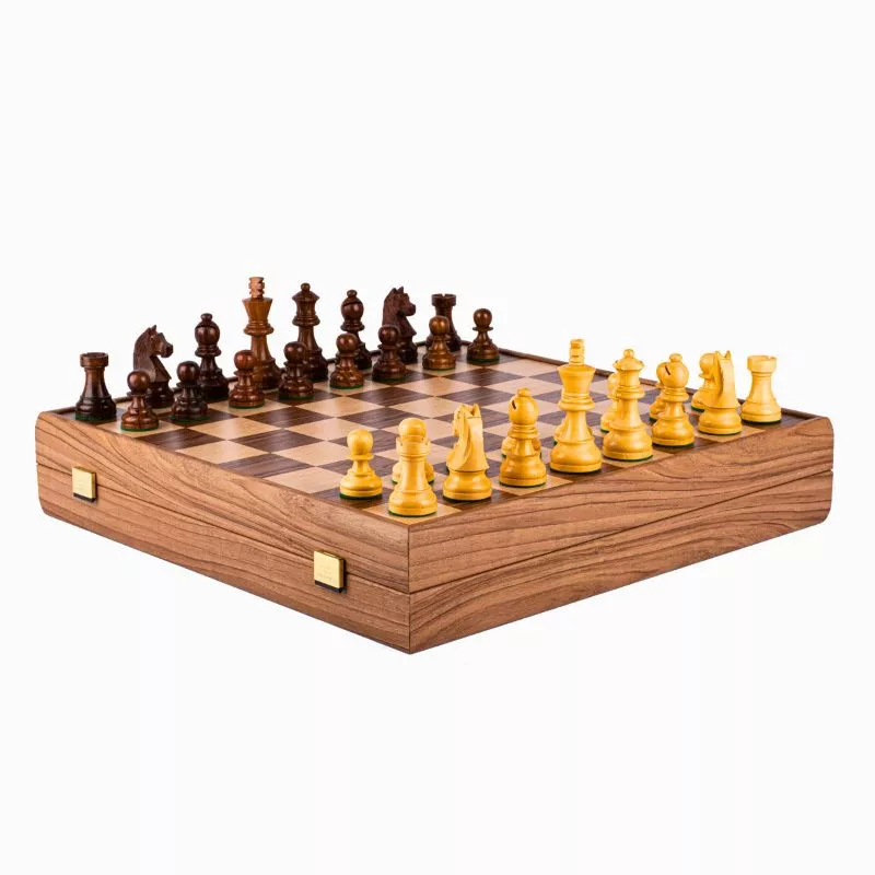 Joc Sah Staunton Dama de Walnut caseta 50x50cm tabla si piese din lemn [2]