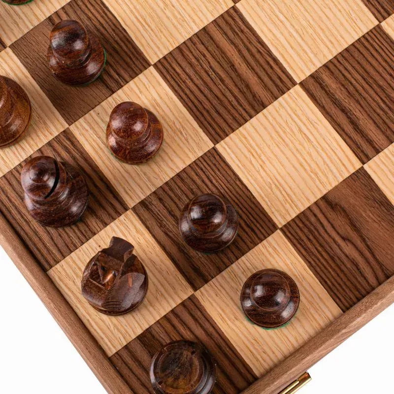 Joc Sah Staunton Dama de Walnut caseta 50x50cm tabla si piese din lemn [7]