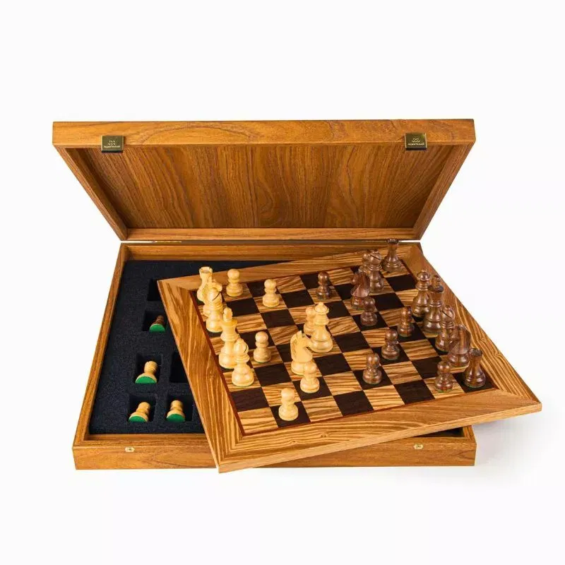 Joc Sah Staunton Nebunul de Olive caseta 50x50cm tabla si piese din lemn [3]