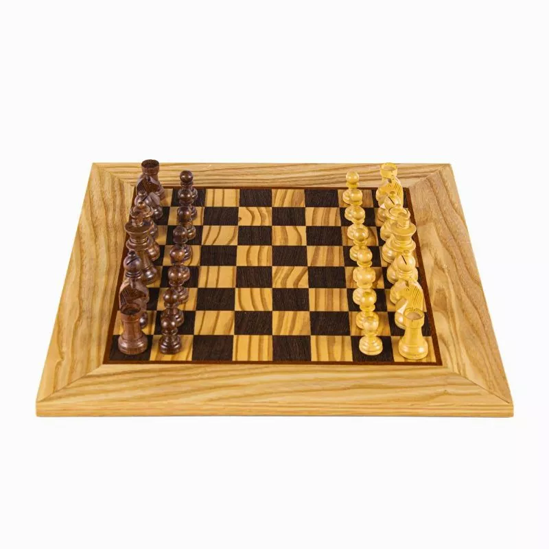 Joc Sah Staunton Nebunul de Olive caseta 50x50cm tabla si piese din lemn [1]