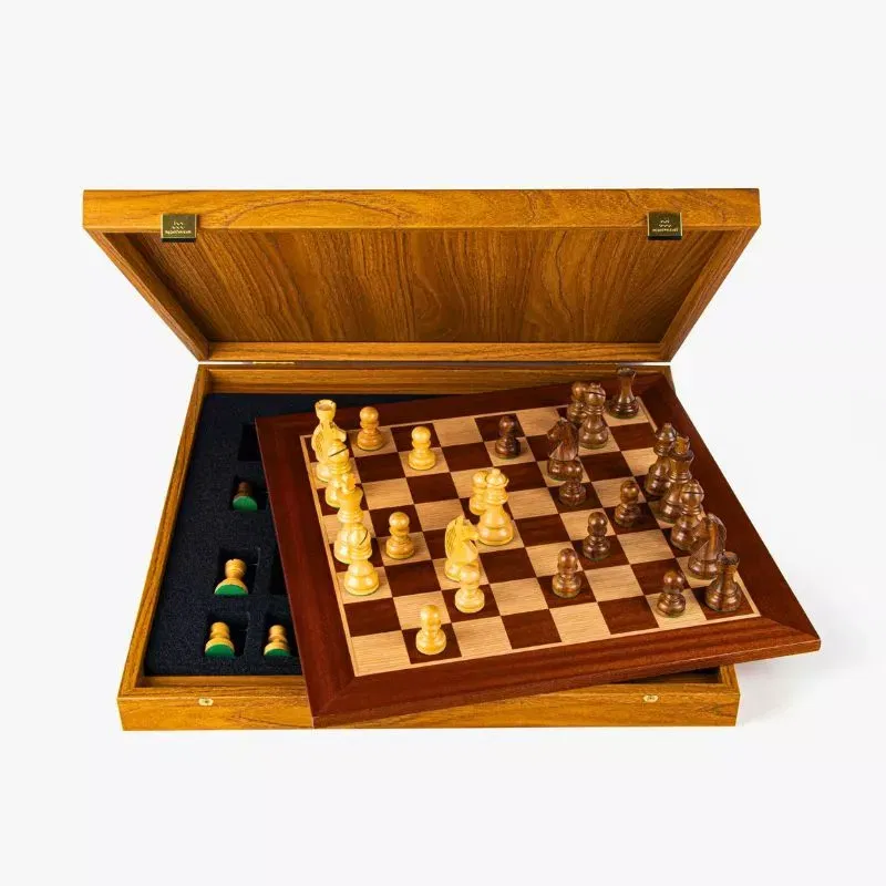 Joc Sah Staunton Regele de Mahon caseta 50x50cm tabla si piese din lemn [3]