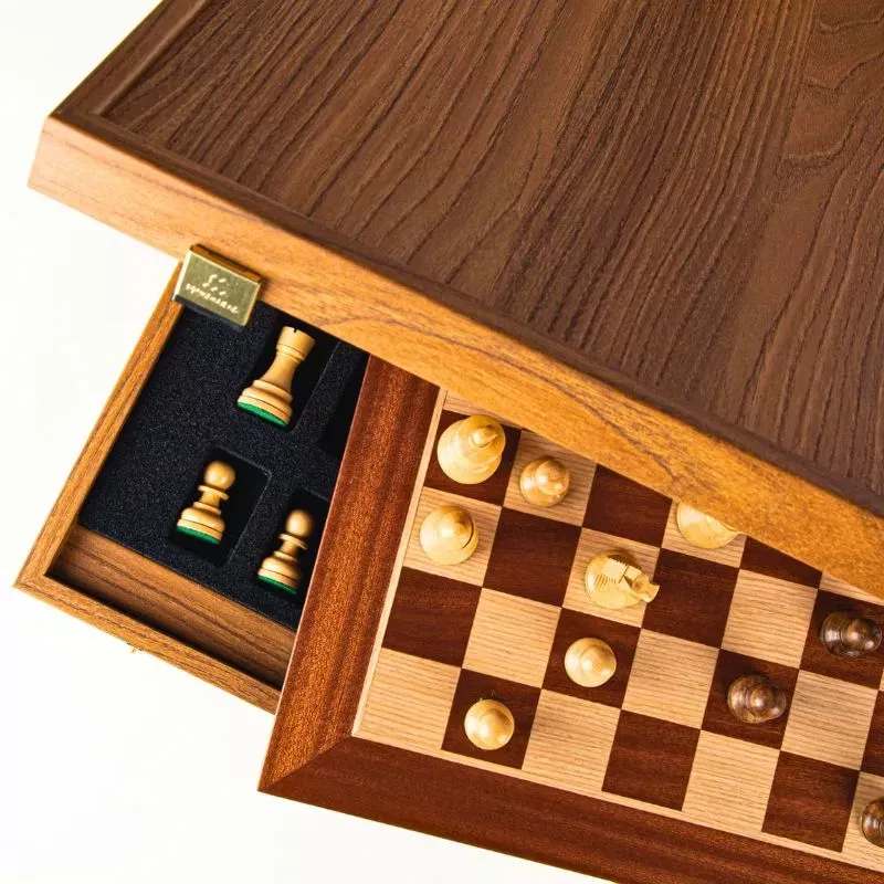 Joc Sah Staunton Regele de Mahon caseta 50x50cm tabla si piese din lemn [6]