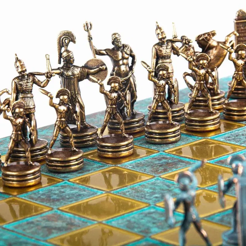 Joc Sah Strategie caseta 36 x 36 cm piese gold & silver si tabla de sah Bronze Blue [4]
