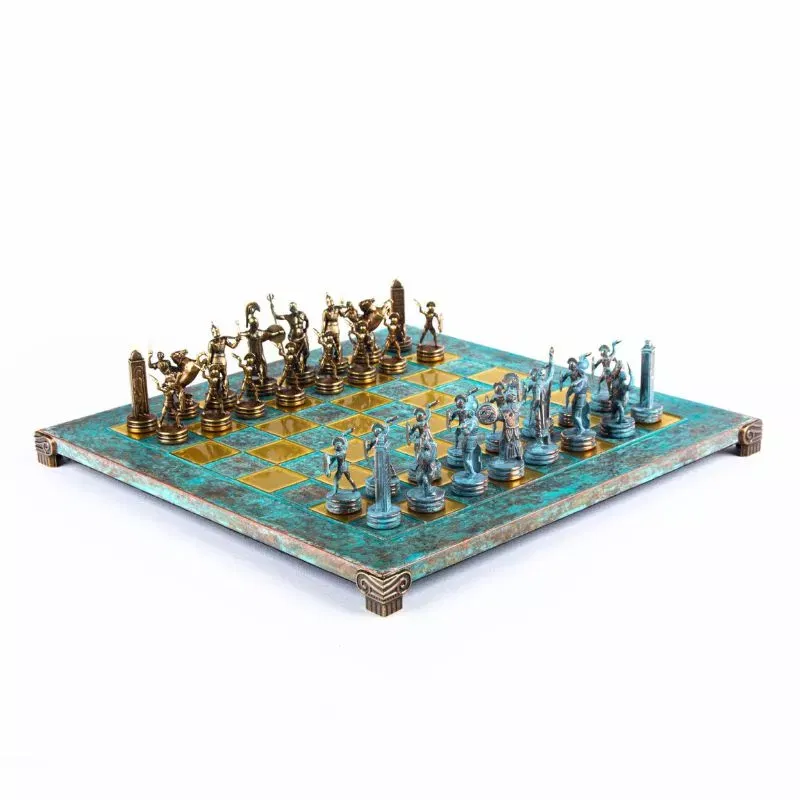 Joc Sah Strategie caseta 36 x 36 cm piese gold & silver si tabla de sah Bronze Blue [3]