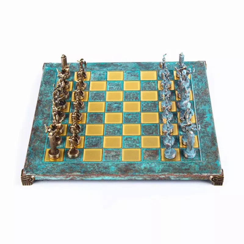 Joc Sah Strategie caseta 36 x 36 cm piese gold & silver si tabla de sah Bronze Blue [6]