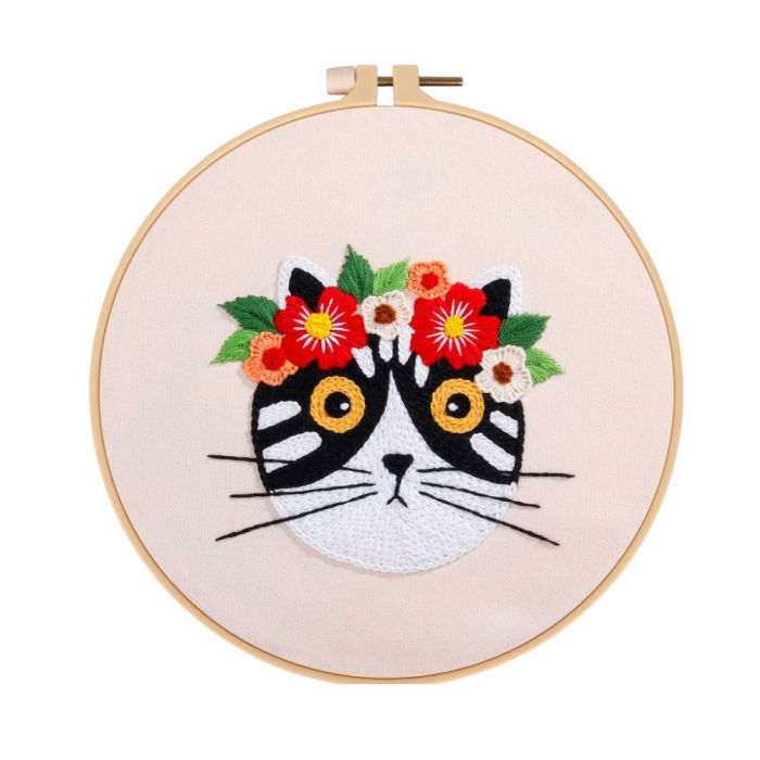 Kit Broderie DIY, Pisicuta cu flori, Crem [6]