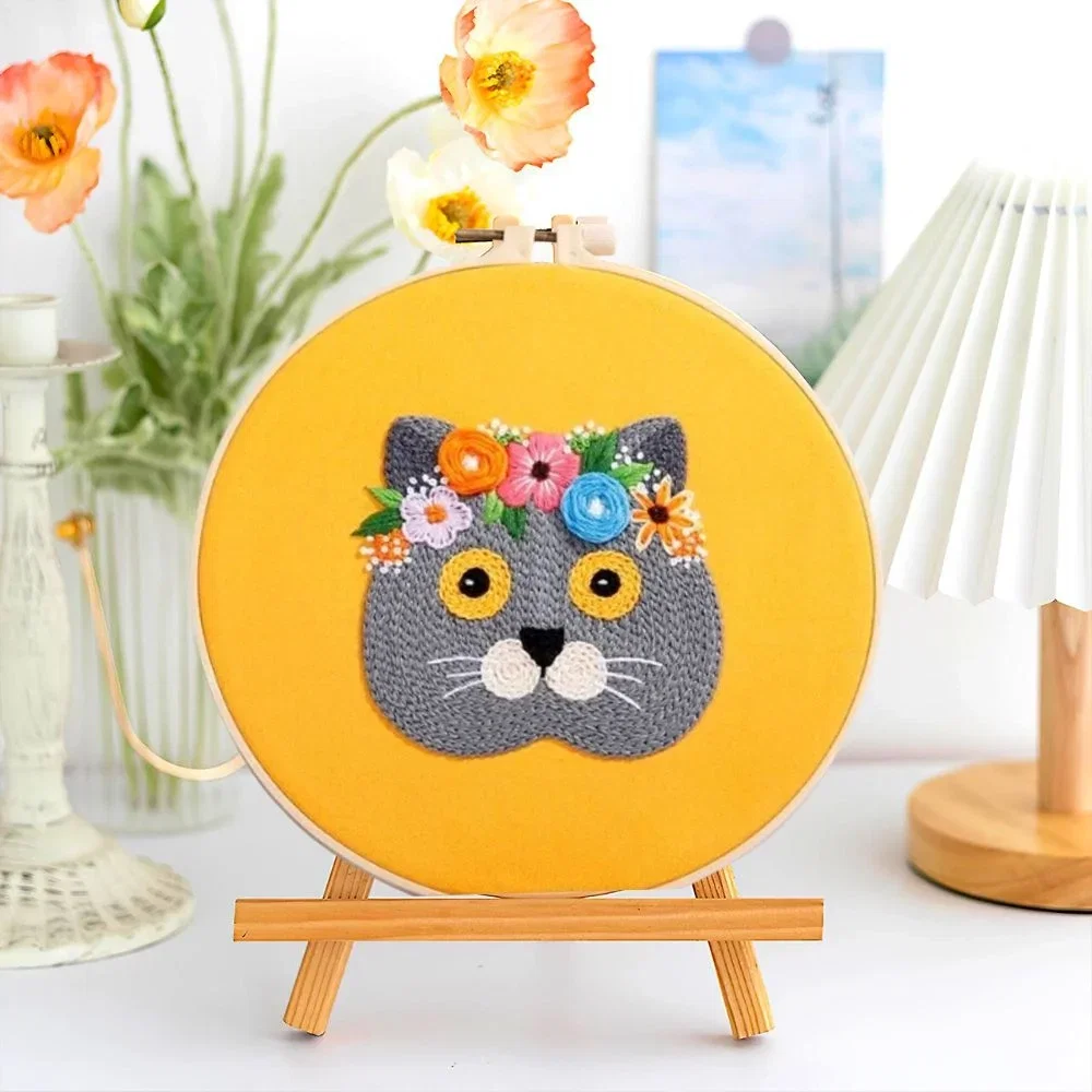 Kit Broderie DIY, Pisicuta cu flori, Galben [3]