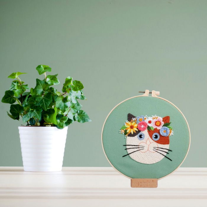 Kit Broderie DIY, Pisicuta cu flori, Verde [7]