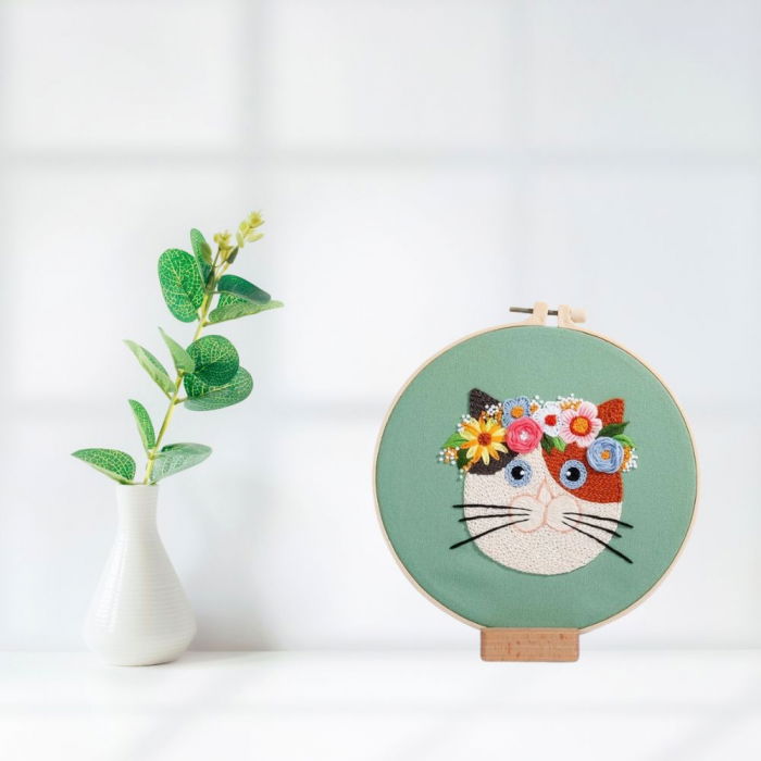 Kit Broderie DIY, Pisicuta cu flori, Verde [8]