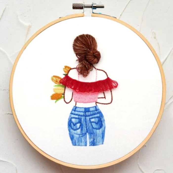 Kit Broderie DIY, Silhouette, Fata cu parul prins [3]