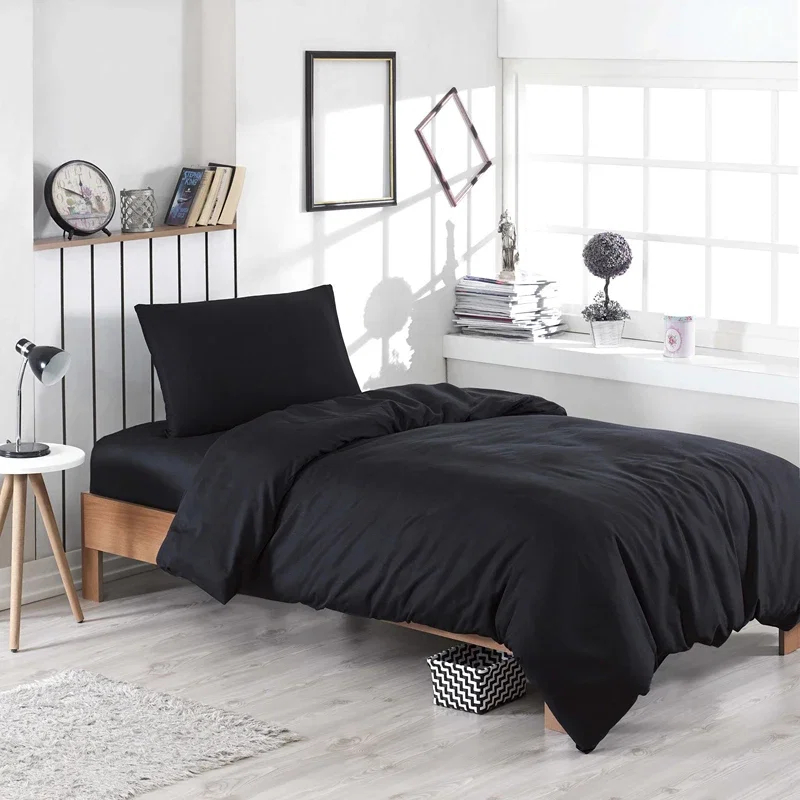 Lenjerie bumbac Duzboya - Negru, 160x220 cm, 1 fata de perna, cearsaf [1]