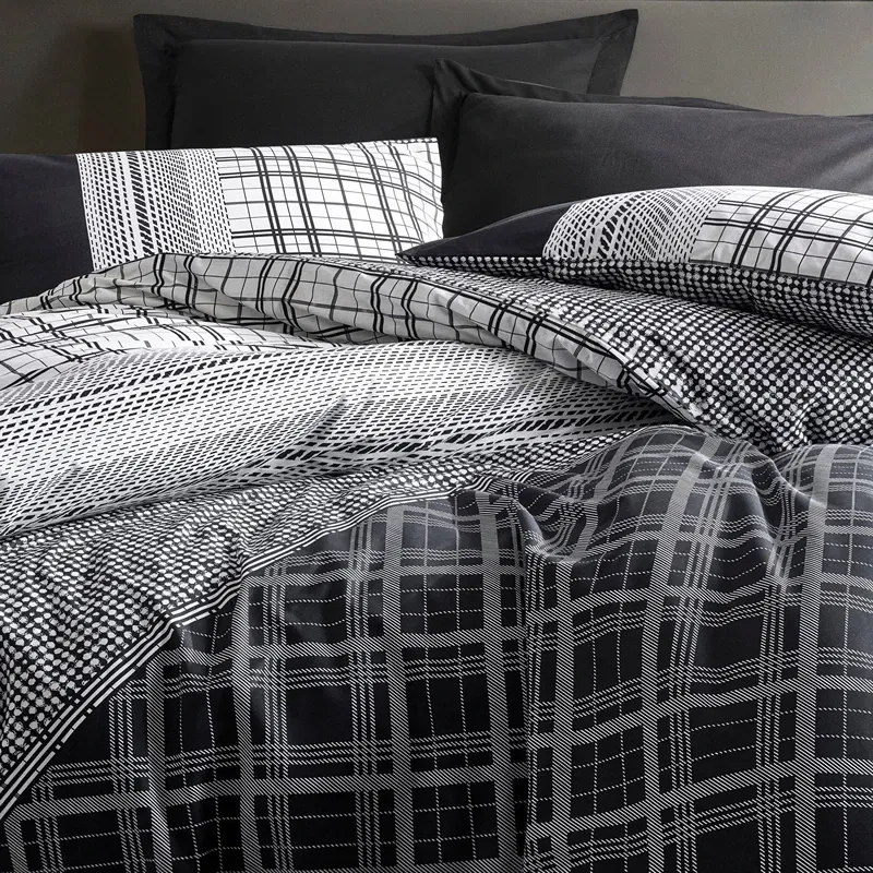 Lenjerie bumbac ranforce Carlos - Negru, 200x220 cm, 2 fete de perna, cearsaf [2]