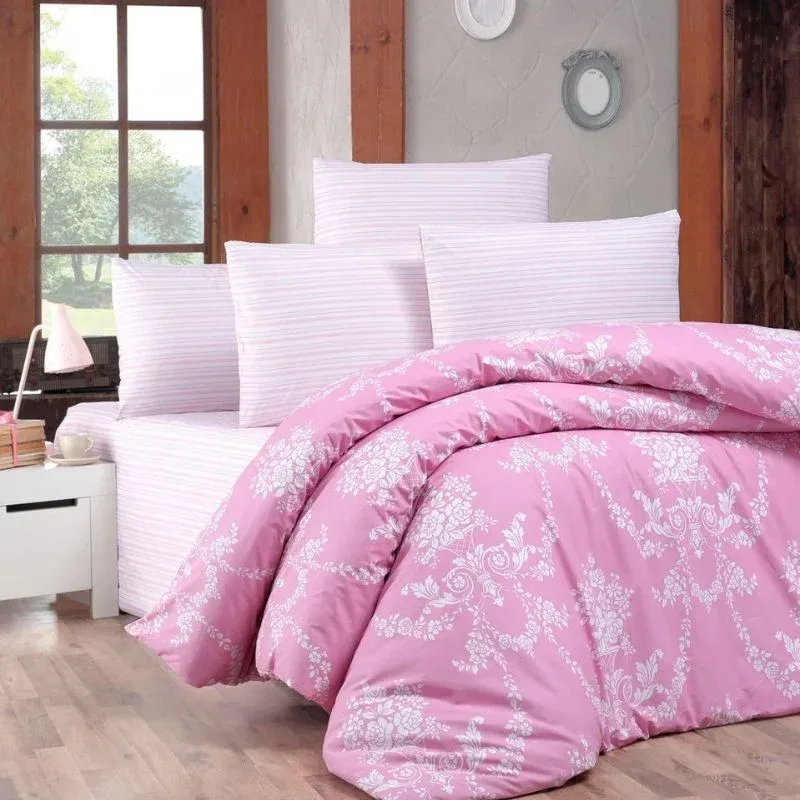 Lenjerie bumbac ranforce Gloria - Roz, 200x220 cm, 2 fete de perna [1]