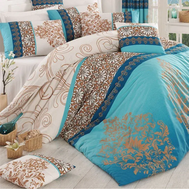 Lenjerie bumbac ranforce Katre - Turcoaz, 200x220 cm, 2 fete de perna [1]