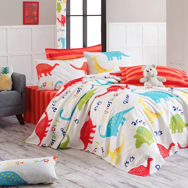 Lenjerie pat bumbac Dinazorus - Alb, 200x235 cm, 2 fete de perna, cearsaf [1]