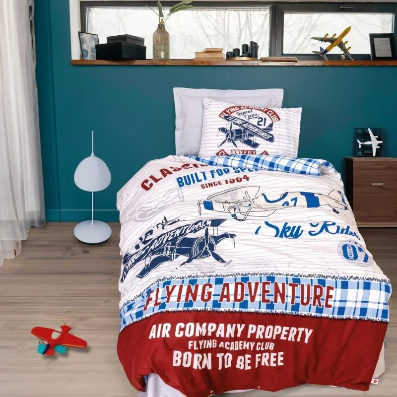 Lenjerie pat bumbac ranforce Flying - Gri, 160x220 cm, 1 fata de perna cearsaf [1]