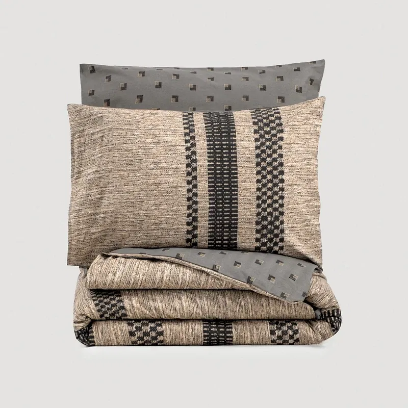 Lenjerie pat dublu, bumbac ranforce, maro negru gri, 200x220 cm, doua huse de perna [3]