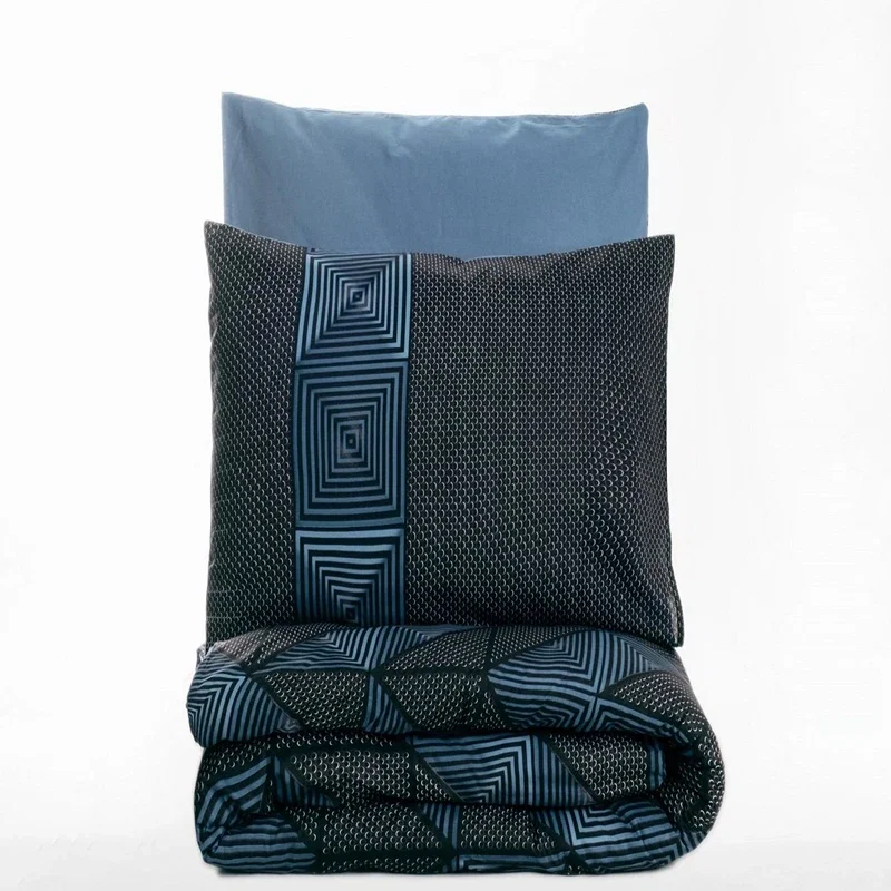 Lenjerie pat dublu, bumbac ranforce, negru albastru, 200x220 cm, doua huse de perna [3]