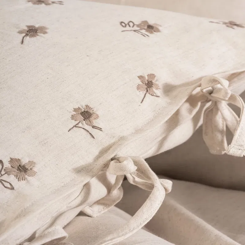 Lenjerie pat dublu, bumbac si in, crem, 200x220 cm, patru huse de perna [2]