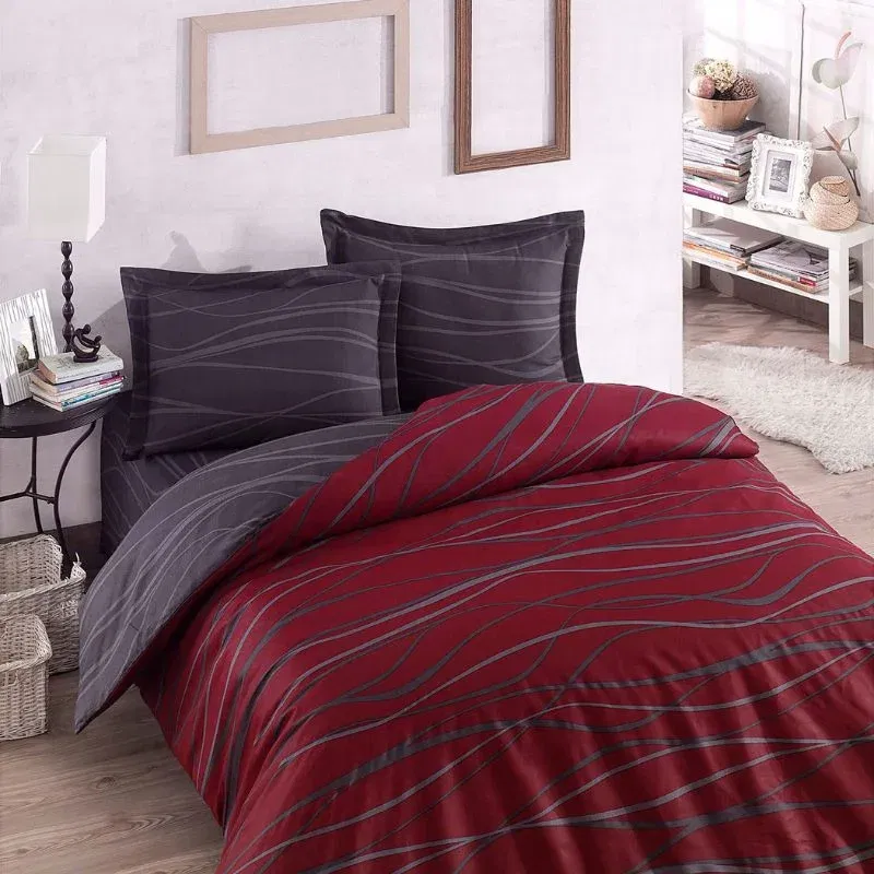Lenjerie pat dublu, claret red, 200x220 cm, doua huse de perna [1]