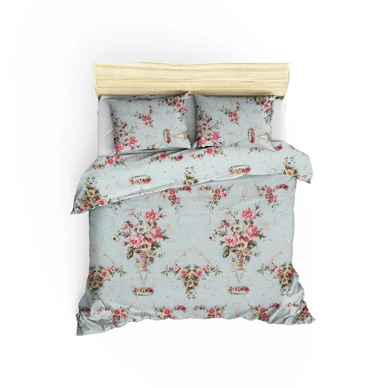 Lenjerie pat dublu, model floral, 200x220 cm, doua huse de perna [2]