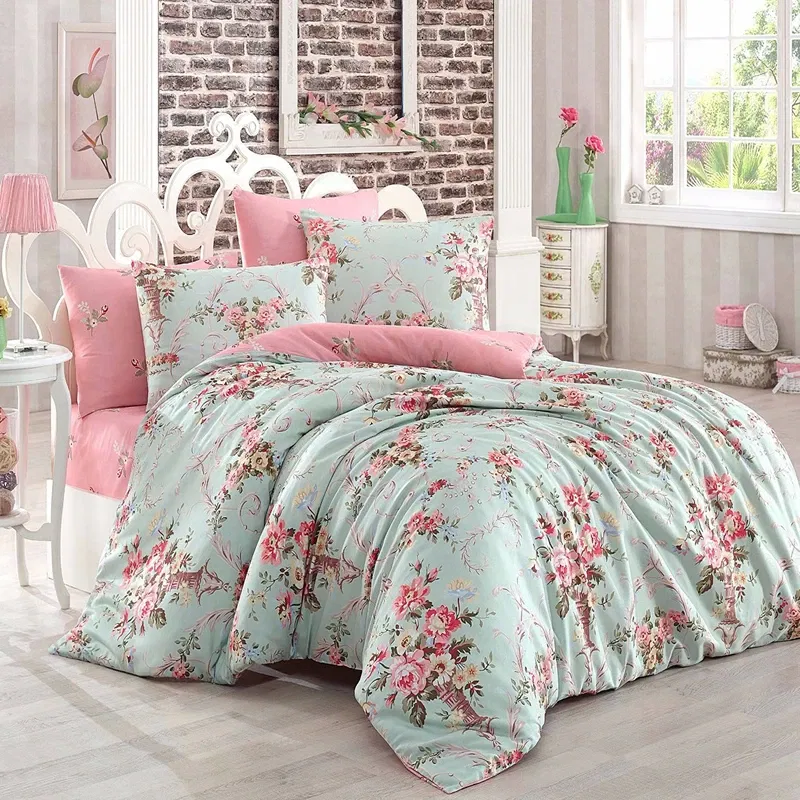 Lenjerie pat dublu, model floral, 200x220 cm, doua huse de perna [1]