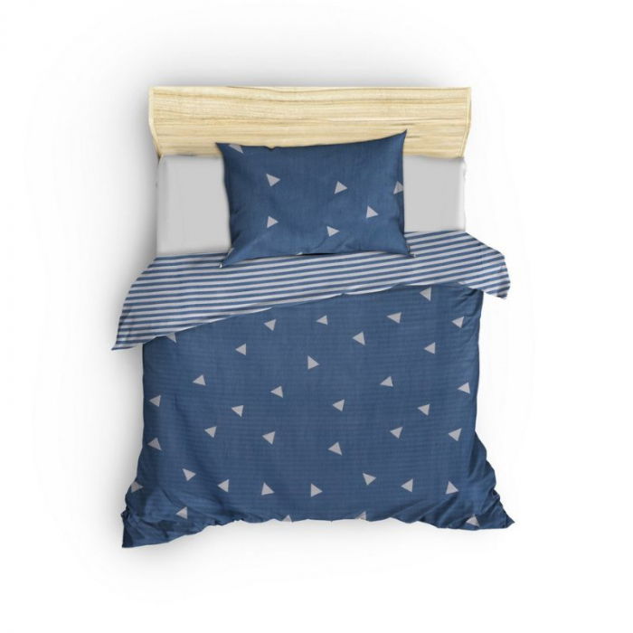 Lenjerie pat single, albastru, 140x200 cm, o husa de perna [2]