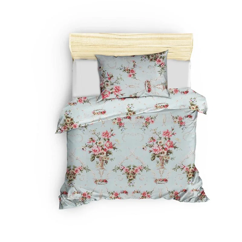 Lenjerie pat single, model floral, 160x220 cm, o husa de perna [2]