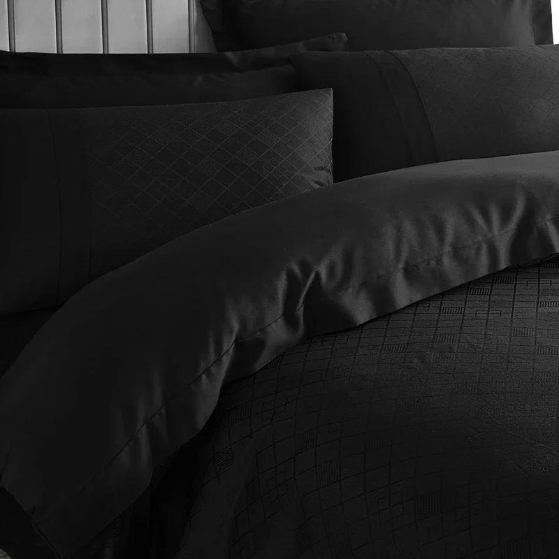 Lenjerie satinata jacquard Dama - Negru, 200x220 cm, 4 fete de perna, cearsaf [2]