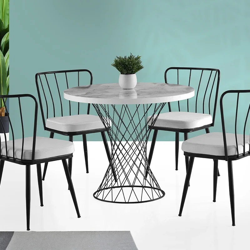 Masa de dining Pota, alb gri, picioare metalice, 90x75 cm [1]