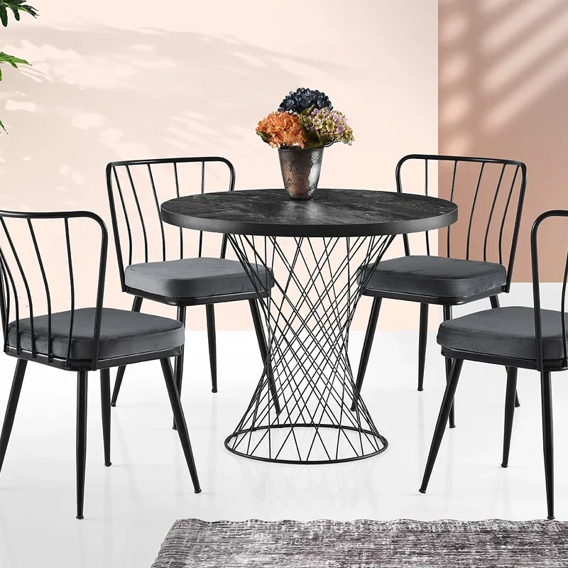Masa de dining Pota, neagra, picioare metalice, 90x75 cm [1]