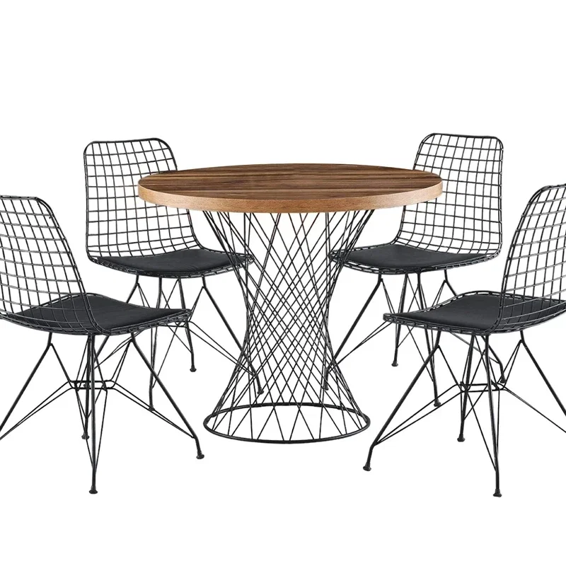 Masa de dining Pota, nuc negru, picioare metalice, 90x75 cm [3]