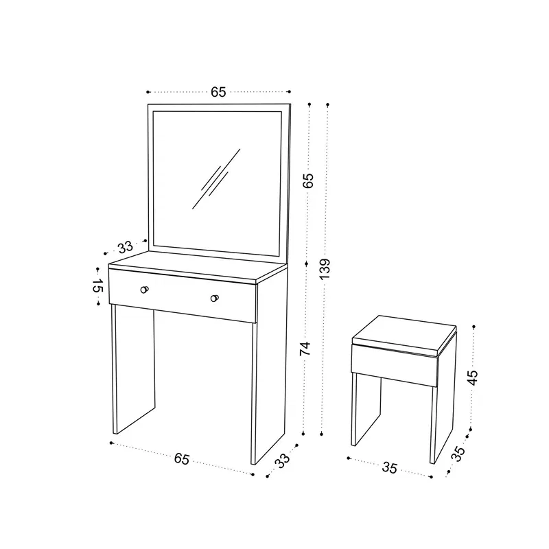 Masa de machiaj Felix, alba, 65 cm, oglinda inclusa, design elegant [6]