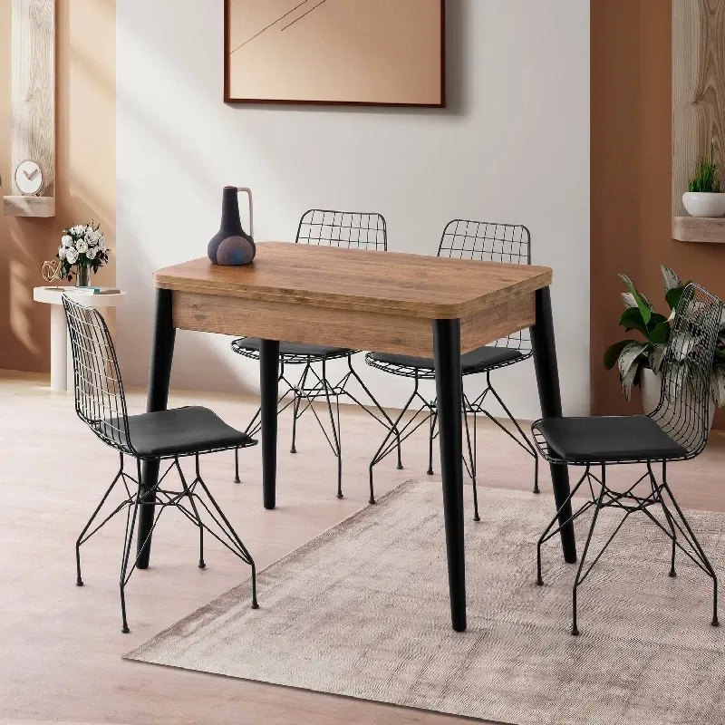 Masa extensibila Dolunay, pin atlantic, picioare metalice, 100x75 cm [3]