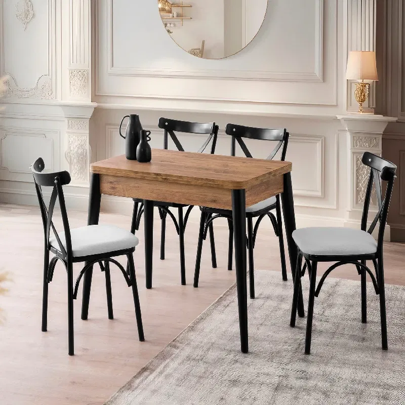 Masa extensibila Dolunay, pin atlantic, picioare metalice, 100x75 cm [1]