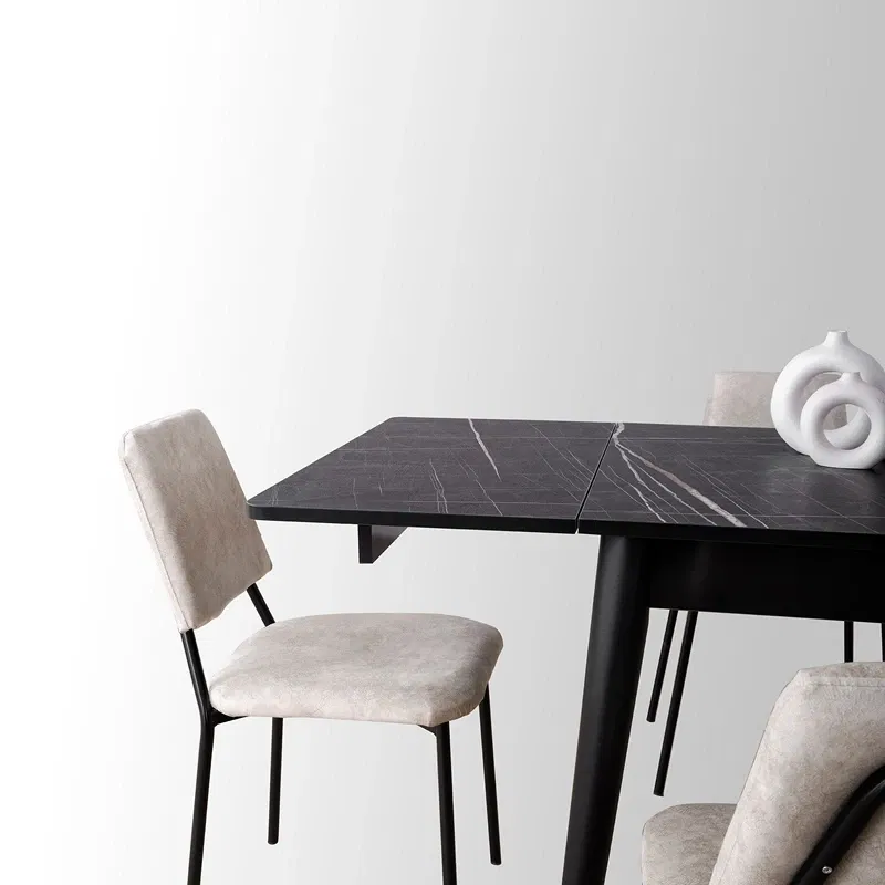 Masa extensibila Totem marmura neagra, picioare metalice, 80x75 cm [4]