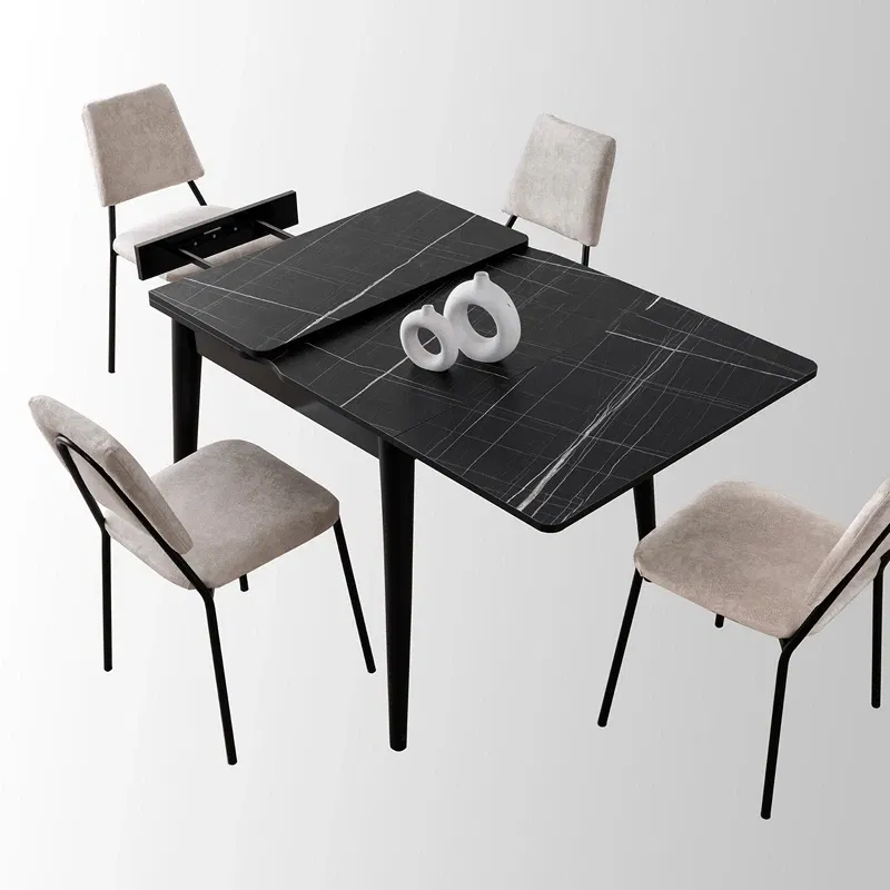 Masa extensibila Totem marmura neagra, picioare metalice, 80x75 cm [8]