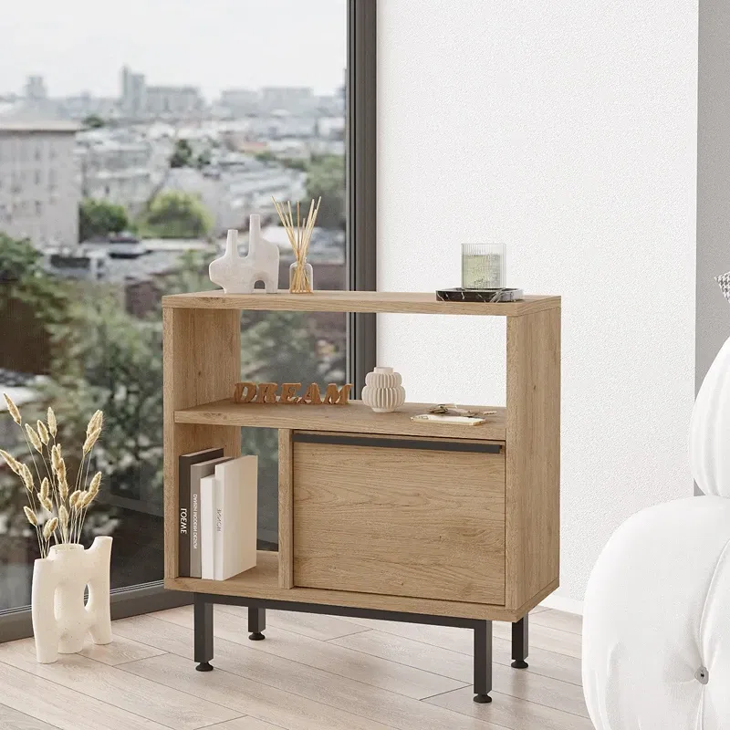 Masa laterala nuc cu picioare metalice 60x60 cm [6]