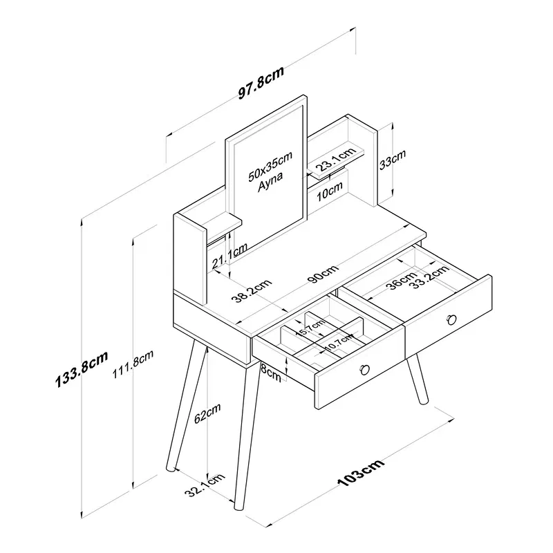 Masa machiaj alba, oglinda integrata si spatiu generos 103x111,8 cm [4]
